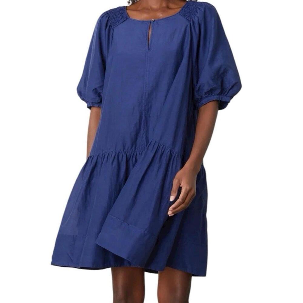 Velvet by Graham & Spencer Reece Silk Cotton Dress Navy Blue Cavern Short Sleeve